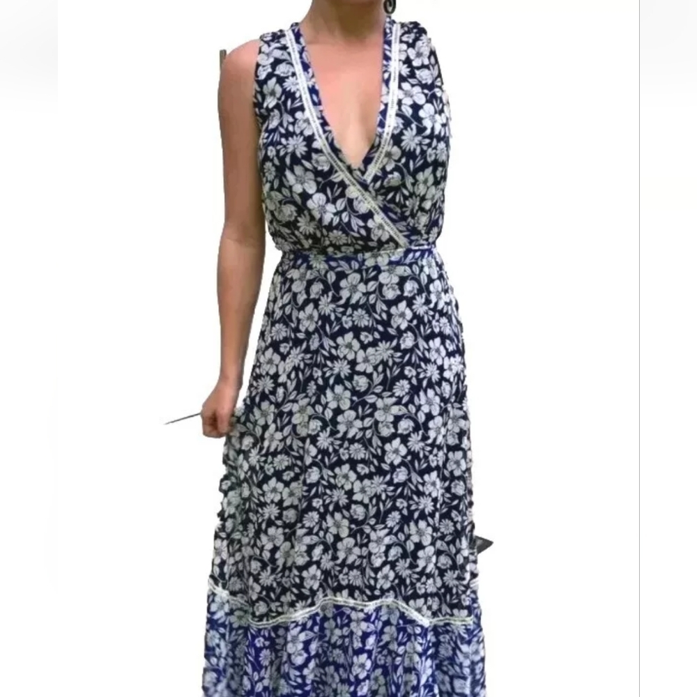Lane Bryant Woman Hawaiian Maxi Dress Babydoll Tropical Blue Floral Sleeveless